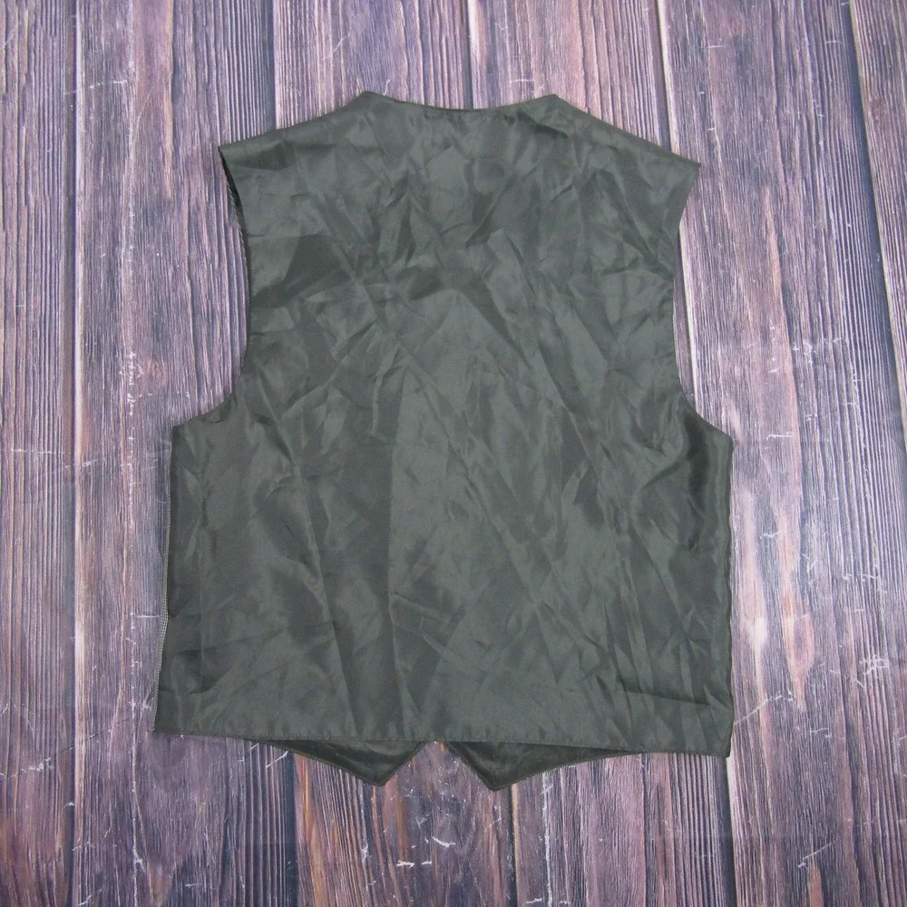 Suit Vest Van Heusen Mens L Green Check Polyester Viscose 3 Piece Formal Wedding